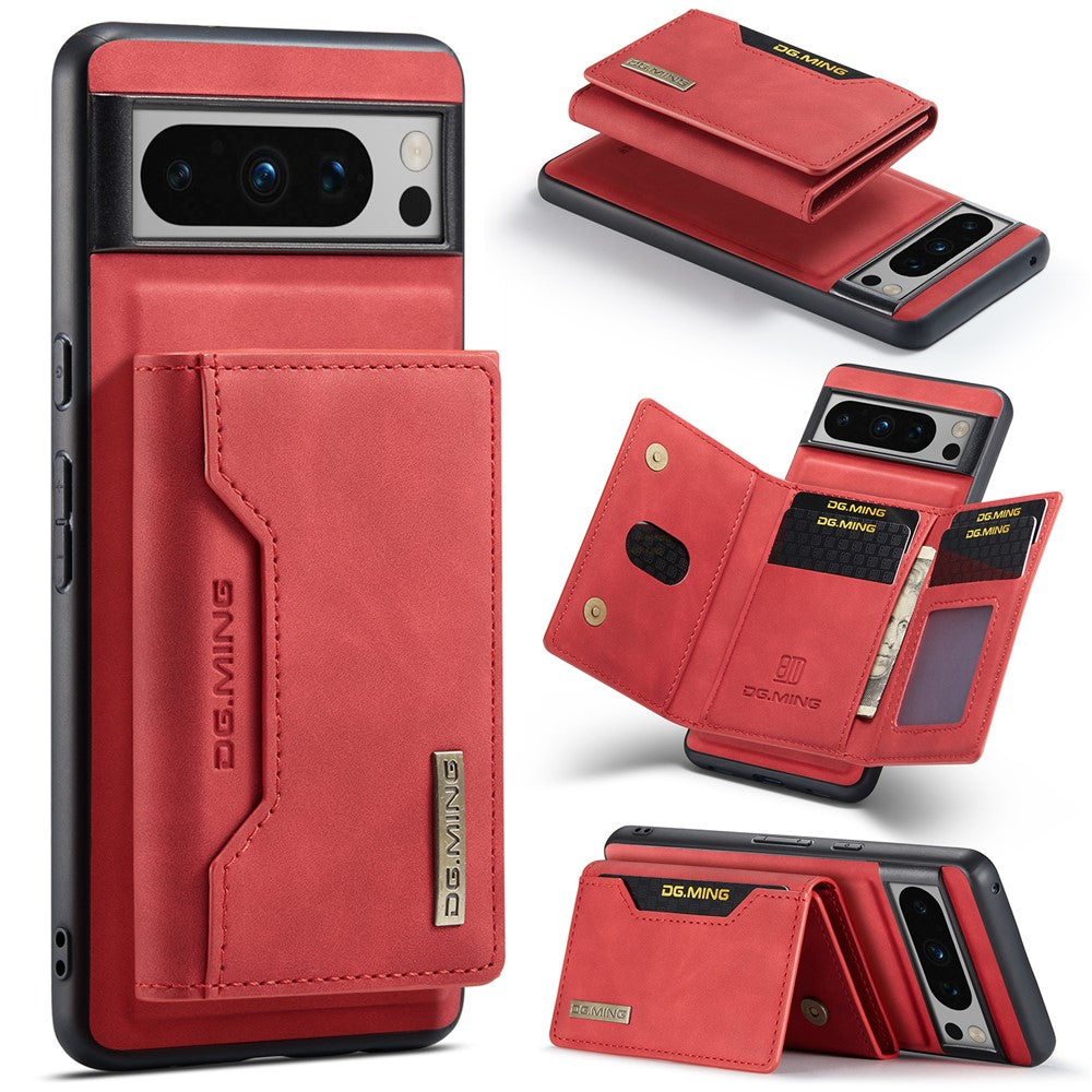 DG.MING M2 Series for Google Pixel 8 Pro Leather Coated PC+TPU Magnetic Detachable Back Cover Kickstand Wallet Phone Case