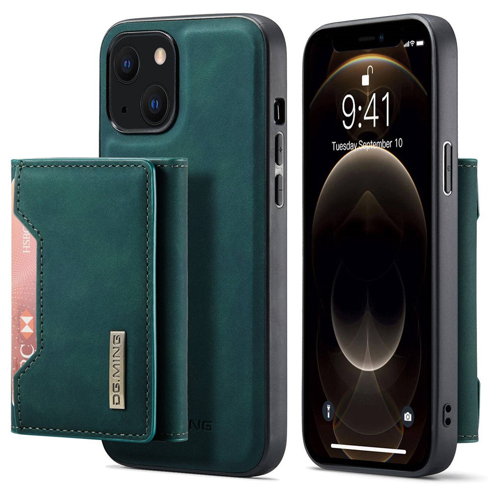 DG.MING M2 Series for iPhone 15 Magnetic Wallet Phone Case PU+PC+TPU Kickstand Phone Cover