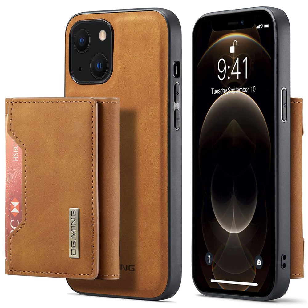 DG.MING M2 Series for iPhone 15 Magnetic Wallet Phone Case PU+PC+TPU Kickstand Phone Cover