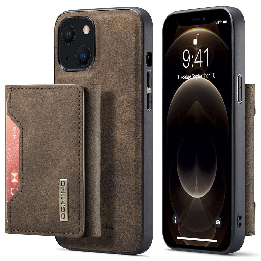DG.MING M2 Series for iPhone 15 Magnetic Wallet Phone Case PU+PC+TPU Kickstand Phone Cover