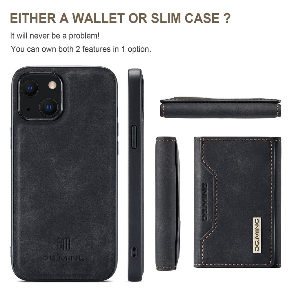 DG.MING M2 Series for iPhone 15 Plus Kickstand Phone Case PU+PC+TPU Magnetic Wallet Phone Cover
