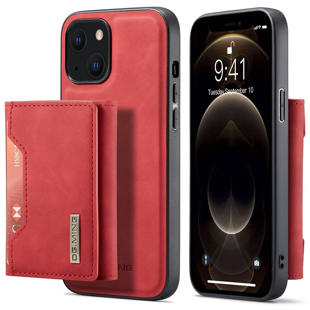 DG.MING M2 Series for iPhone 15 Plus Kickstand Phone Case PU+PC+TPU Magnetic Wallet Phone Cover