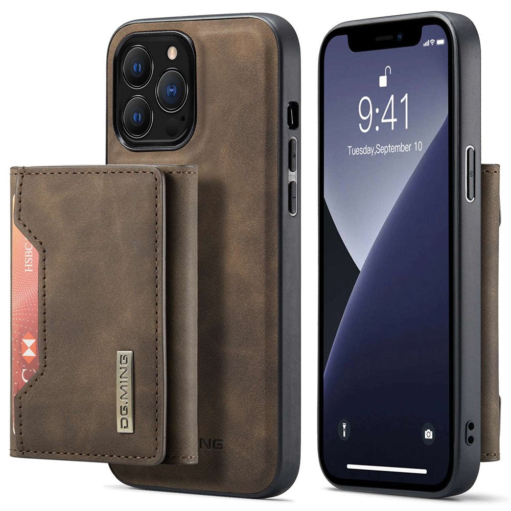 DG.MING M2 Series for iPhone 15 Pro Anti-Drop Kickstand Case PU+PC+TPU Magnetic Wallet Phone Cover