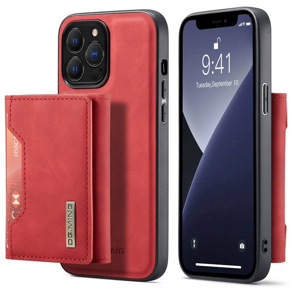 DG.MING M2 Series for iPhone 15 Pro Anti-Drop Kickstand Case PU+PC+TPU Magnetic Wallet Phone Cover