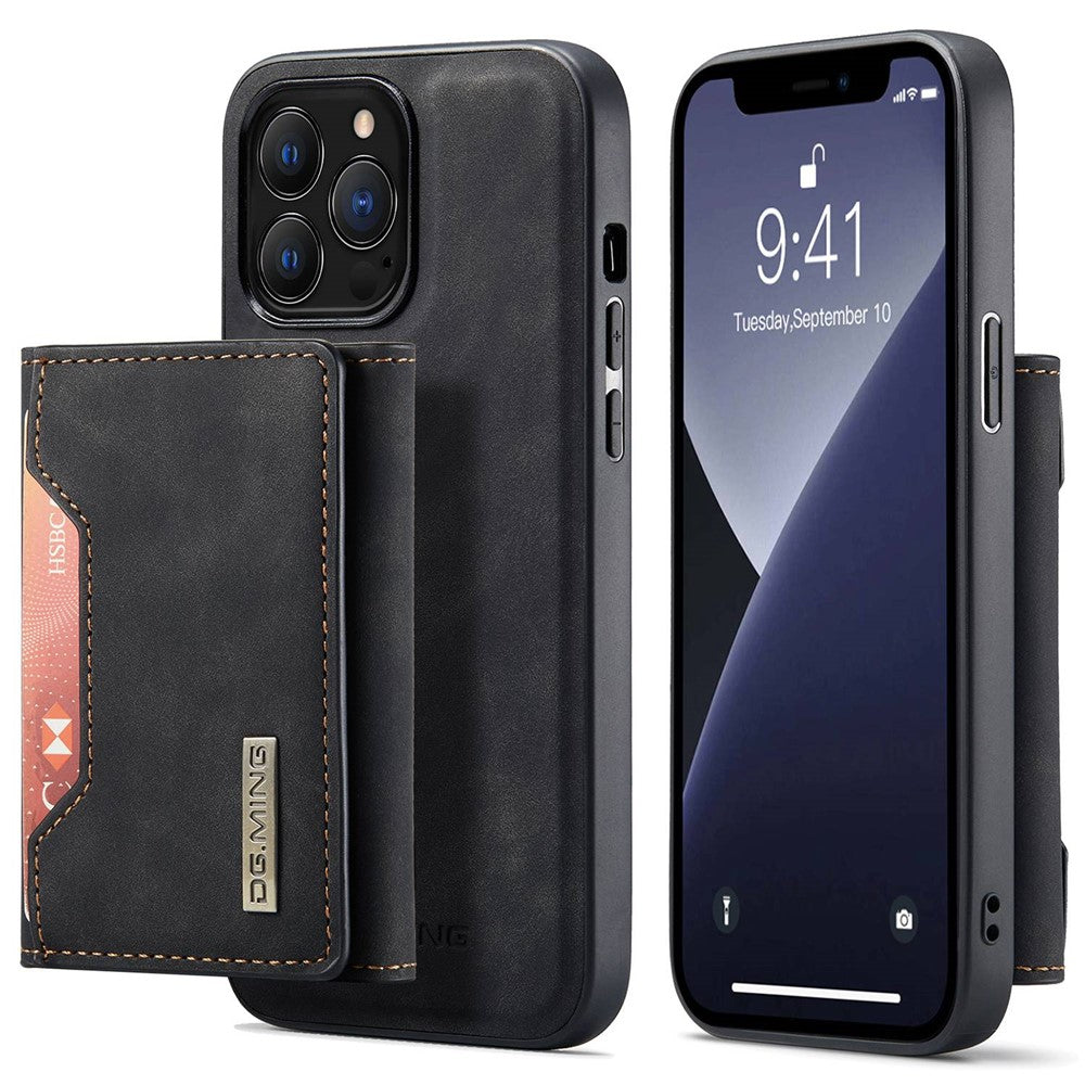 DG.MING M2 Series for iPhone 15 Pro Max Shockproof Case PU+PC+TPU Magnetic Wallet Phone Cover with Kickstand