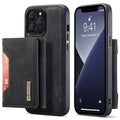DG.MING M2 Series for iPhone 15 Pro Max Shockproof Case PU+PC+TPU Magnetic Wallet Phone Cover with Kickstand
