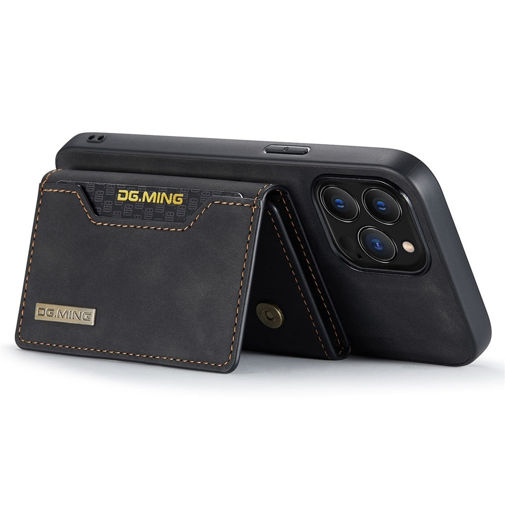 DG.MING M2 Series for iPhone 15 Pro Max Shockproof Case PU+PC+TPU Magnetic Wallet Phone Cover with Kickstand