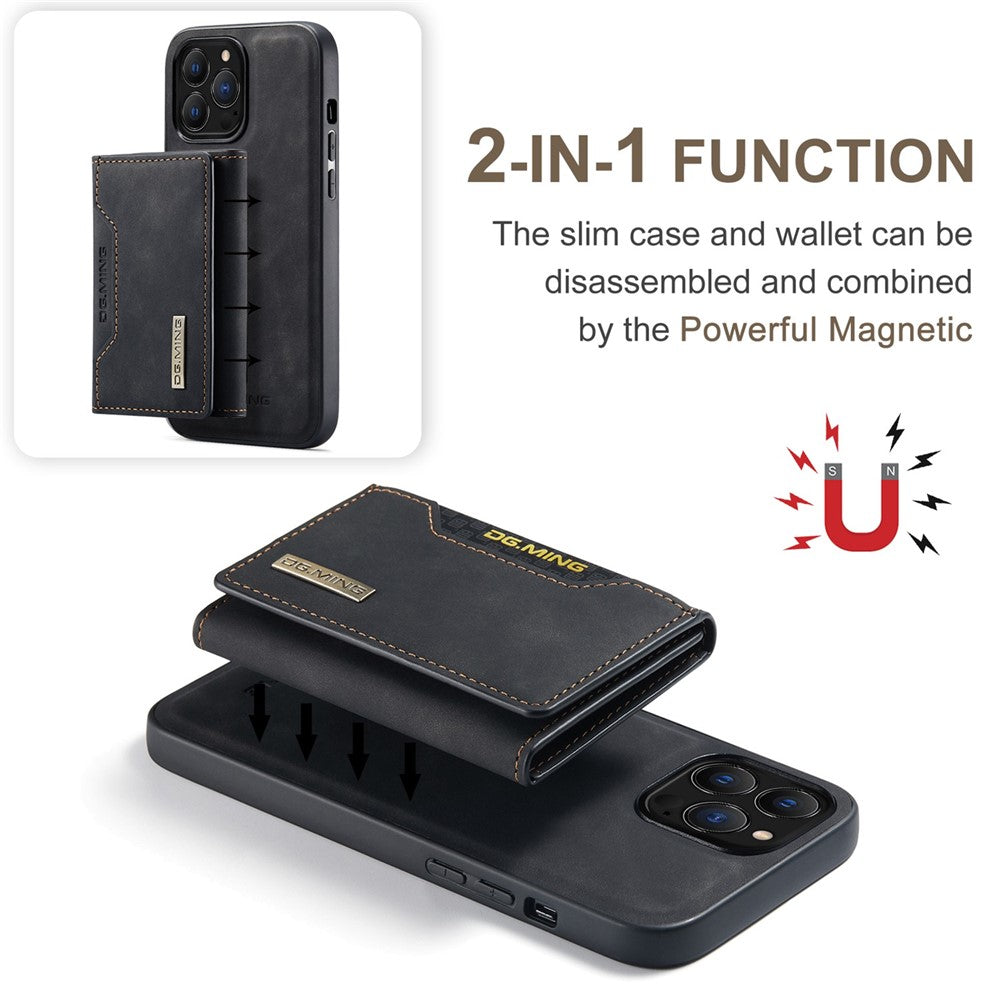 DG.MING M2 Series for iPhone 15 Pro Max Shockproof Case PU+PC+TPU Magnetic Wallet Phone Cover with Kickstand