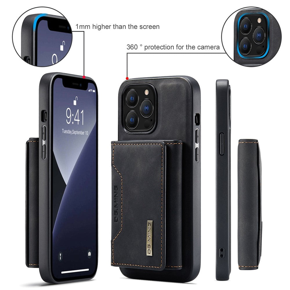 DG.MING M2 Series for iPhone 15 Pro Max Shockproof Case PU+PC+TPU Magnetic Wallet Phone Cover with Kickstand
