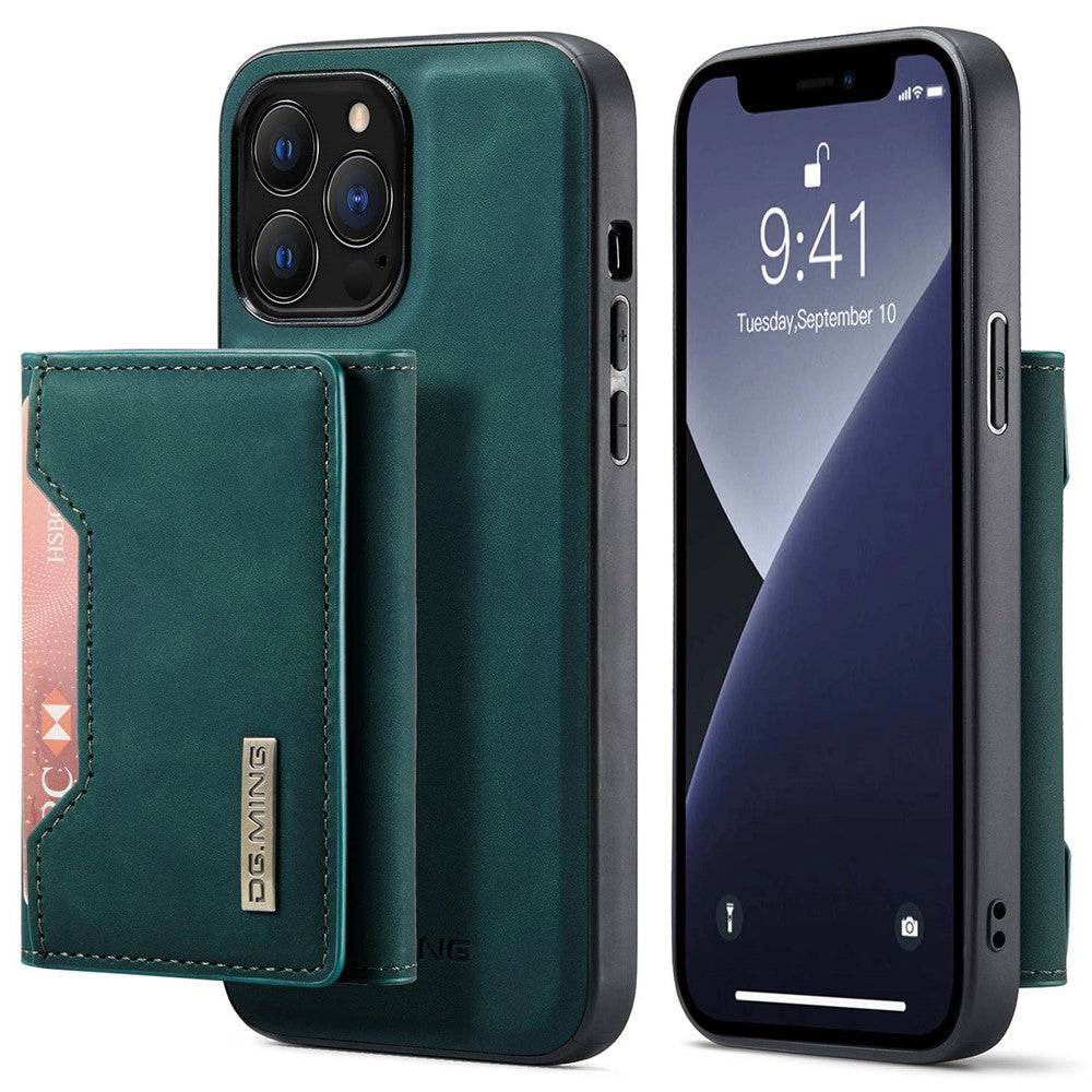 DG.MING M2 Series for iPhone 15 Pro Max Shockproof Case PU+PC+TPU Magnetic Wallet Phone Cover with Kickstand