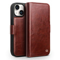 QIALINO Genuine Cow Leather+TPU Phone Case for iPhone 15 Plus Magnetic Closure Shockproof Phone Cover