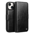 QIALINO For iPhone 15 Genuine Cow Leather+TPU Anti-Drop Phone Case Stand Wallet Cover