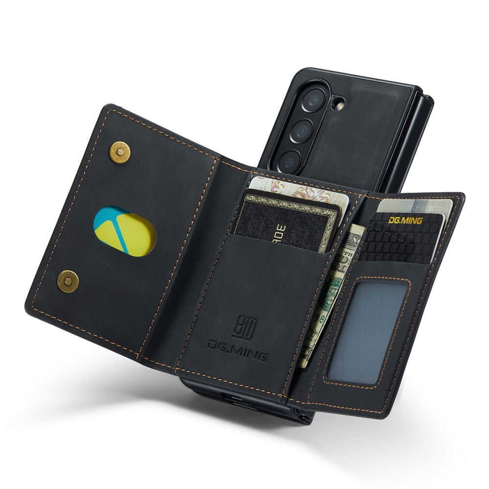 DG.MING M2 Series Kickstand Wallet Case for Samsung Galaxy Z Fold5 5G , PU Leather+PC Detachable Magnetic Phone Cover