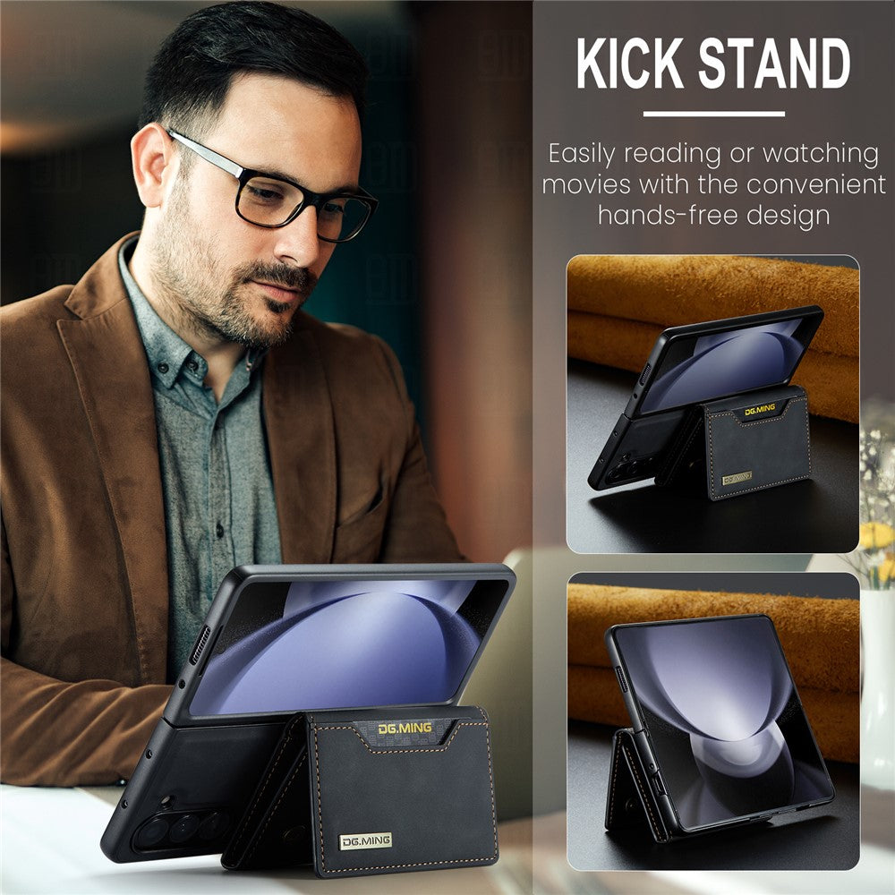 DG.MING M2 Series Kickstand Wallet Case for Samsung Galaxy Z Fold5 5G , PU Leather+PC Detachable Magnetic Phone Cover