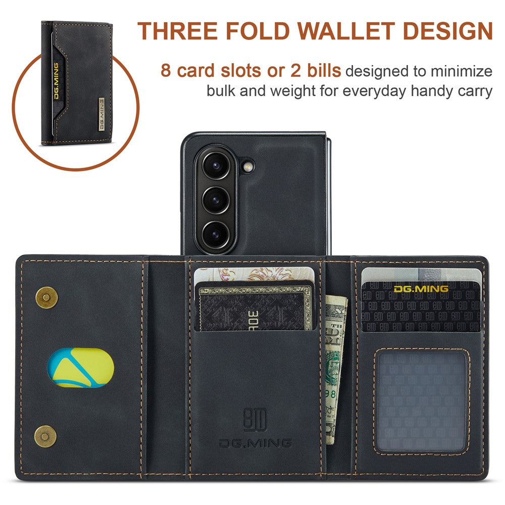 DG.MING M2 Series Kickstand Wallet Case for Samsung Galaxy Z Fold5 5G , PU Leather+PC Detachable Magnetic Phone Cover