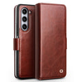 QIALINO Wallet Phone Case for Samsung Galaxy Z Fold5 5G TPU+Genuine Cow Leather Folio Flip Cover