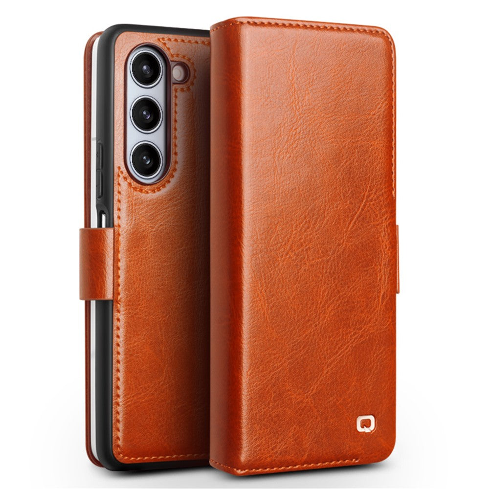 QIALINO Wallet Phone Case for Samsung Galaxy Z Fold5 5G TPU+Genuine Cow Leather Folio Flip Cover