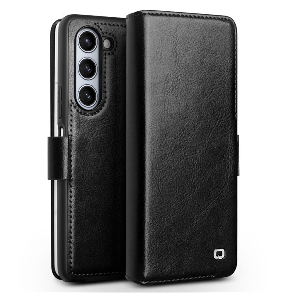 QIALINO Wallet Phone Case for Samsung Galaxy Z Fold5 5G TPU+Genuine Cow Leather Folio Flip Cover