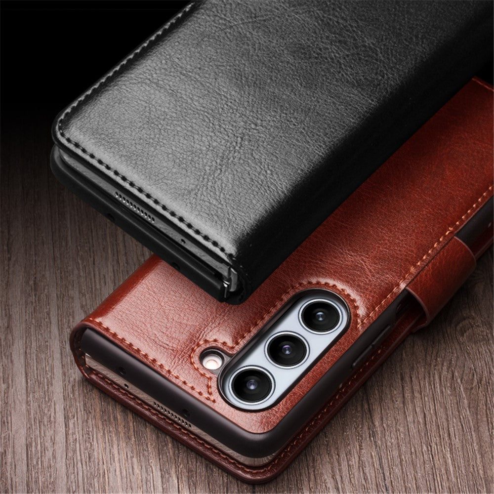 QIALINO Wallet Phone Case for Samsung Galaxy Z Fold5 5G TPU+Genuine Cow Leather Folio Flip Cover