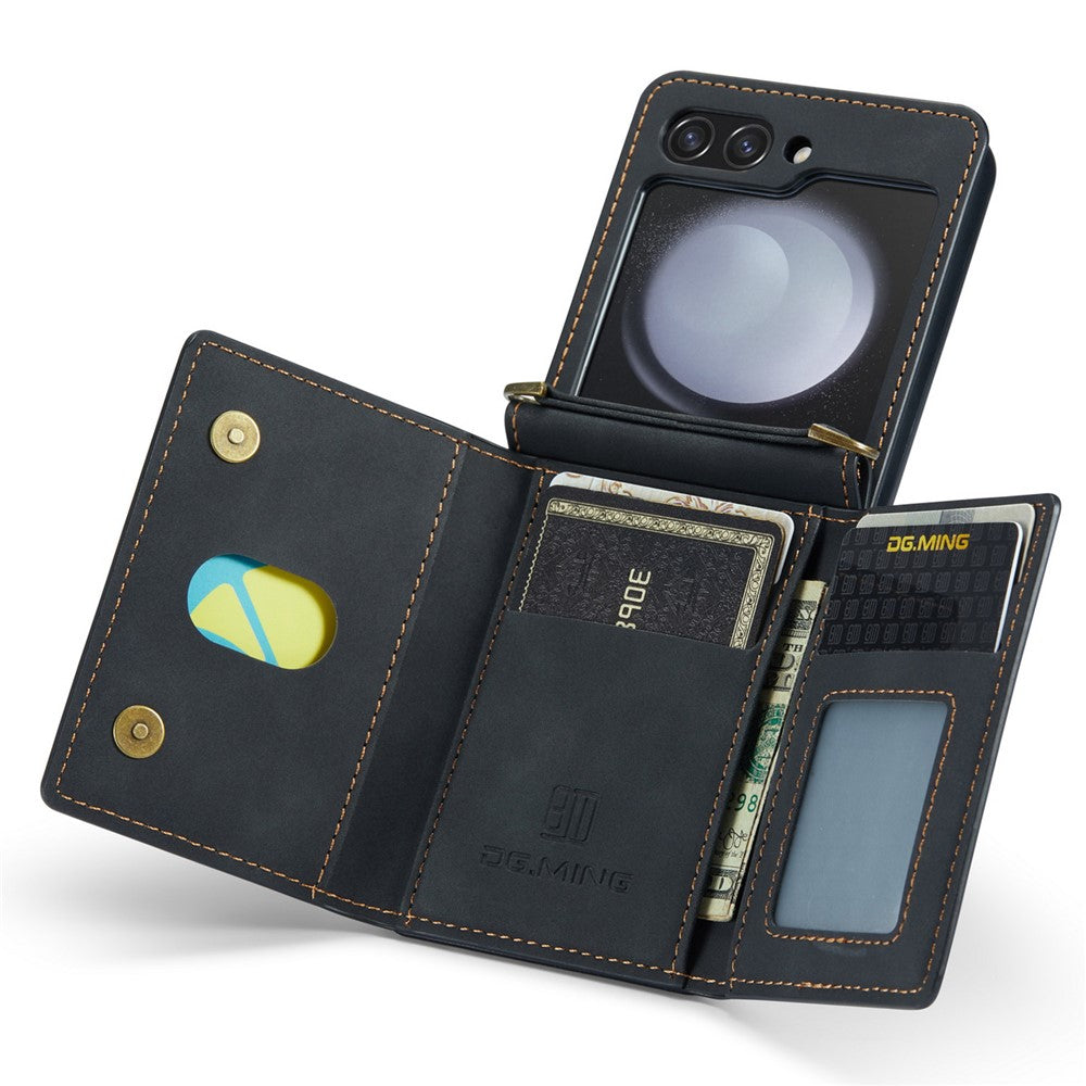 DG.MING M2 Series for Samsung Galaxy Z Flip5 5G Leather Coated+PC Phone Case Magnetic Kickstand Cover Card Holder