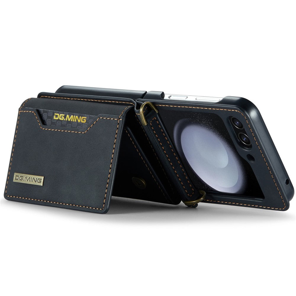 DG.MING M2 Series for Samsung Galaxy Z Flip5 5G Leather Coated+PC Phone Case Magnetic Kickstand Cover Card Holder