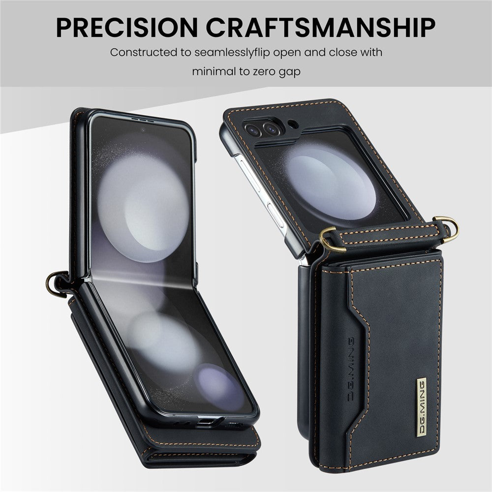 DG.MING M2 Series for Samsung Galaxy Z Flip5 5G Leather Coated+PC Phone Case Magnetic Kickstand Cover Card Holder