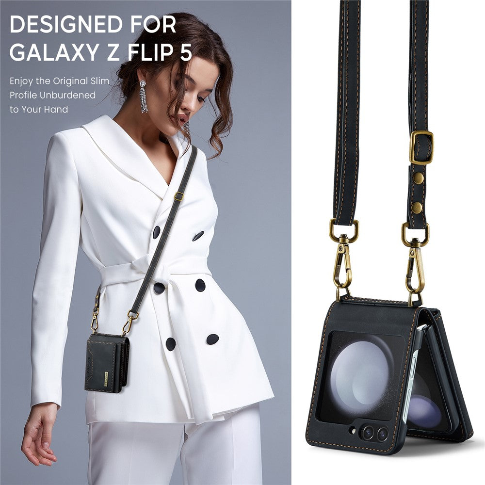 DG.MING M2 Series for Samsung Galaxy Z Flip5 5G Leather Coated+PC Phone Case Magnetic Kickstand Cover Card Holder