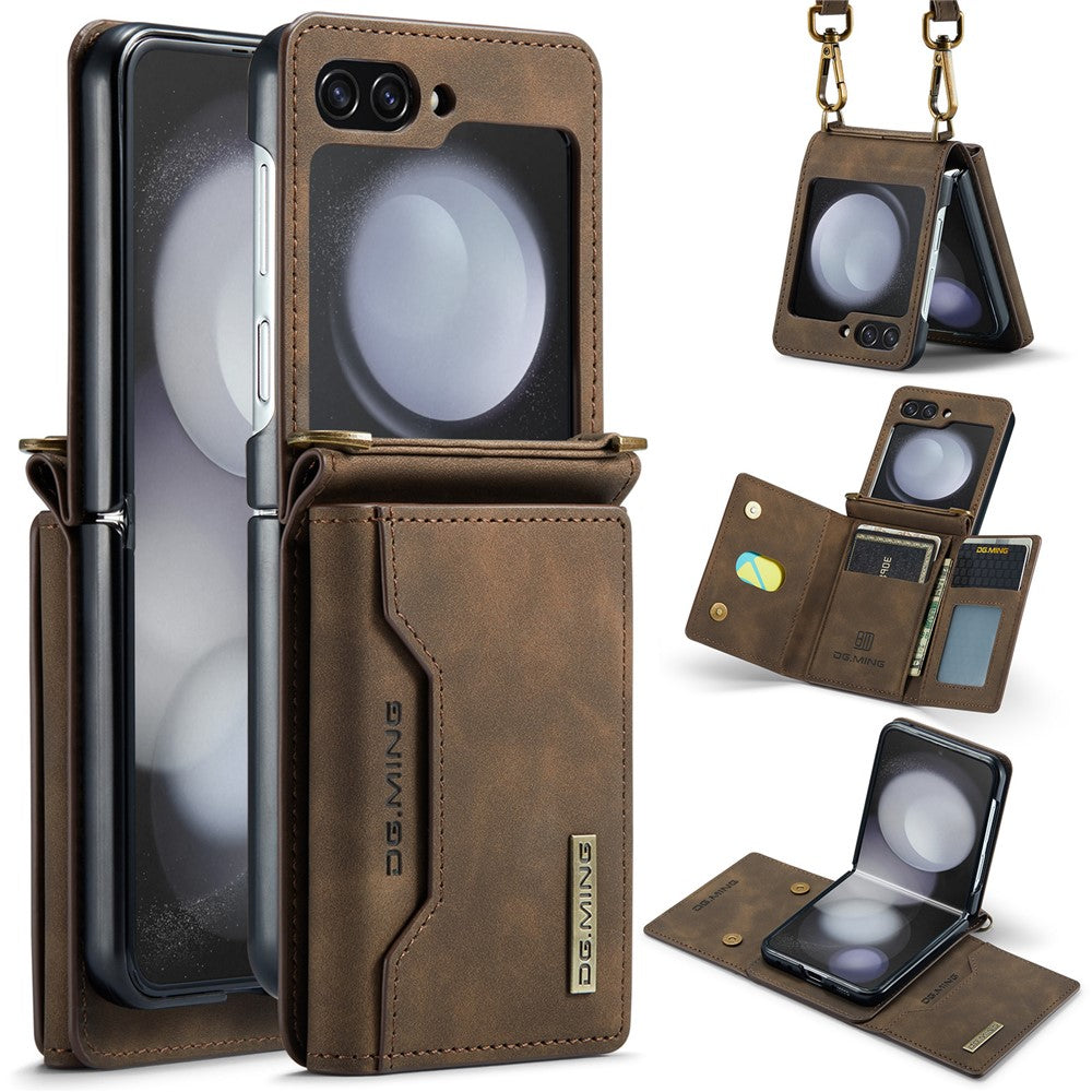 DG.MING M2 Series for Samsung Galaxy Z Flip5 5G Leather Coated+PC Phone Case Magnetic Kickstand Cover Card Holder
