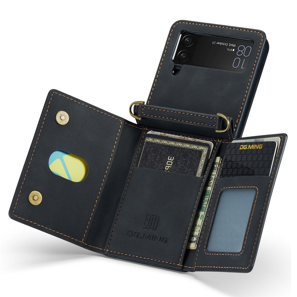 DG.MING M2 Series for Samsung Galaxy Z Flip3 5G Detachable 2 in 1 Wallet Phone Case Leather+PC Magnetic Kickstand Cover