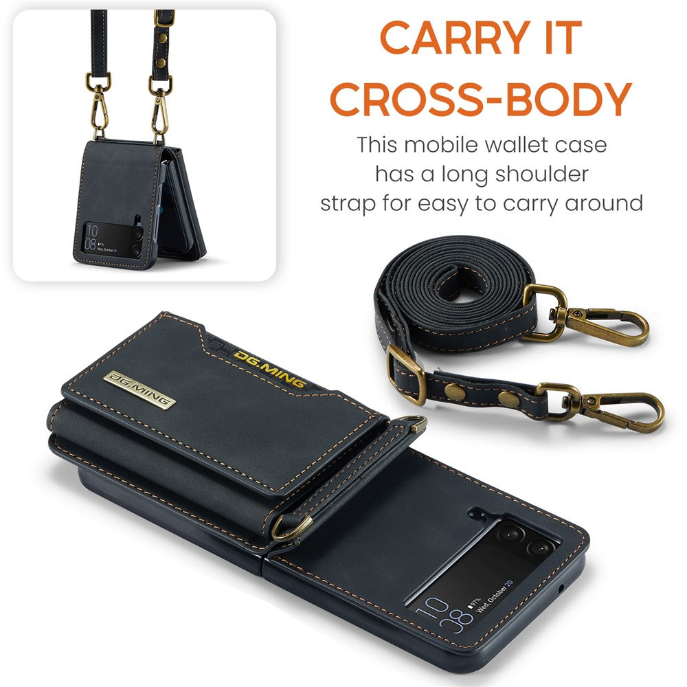 DG.MING M2 Series for Samsung Galaxy Z Flip3 5G Detachable 2 in 1 Wallet Phone Case Leather+PC Magnetic Kickstand Cover