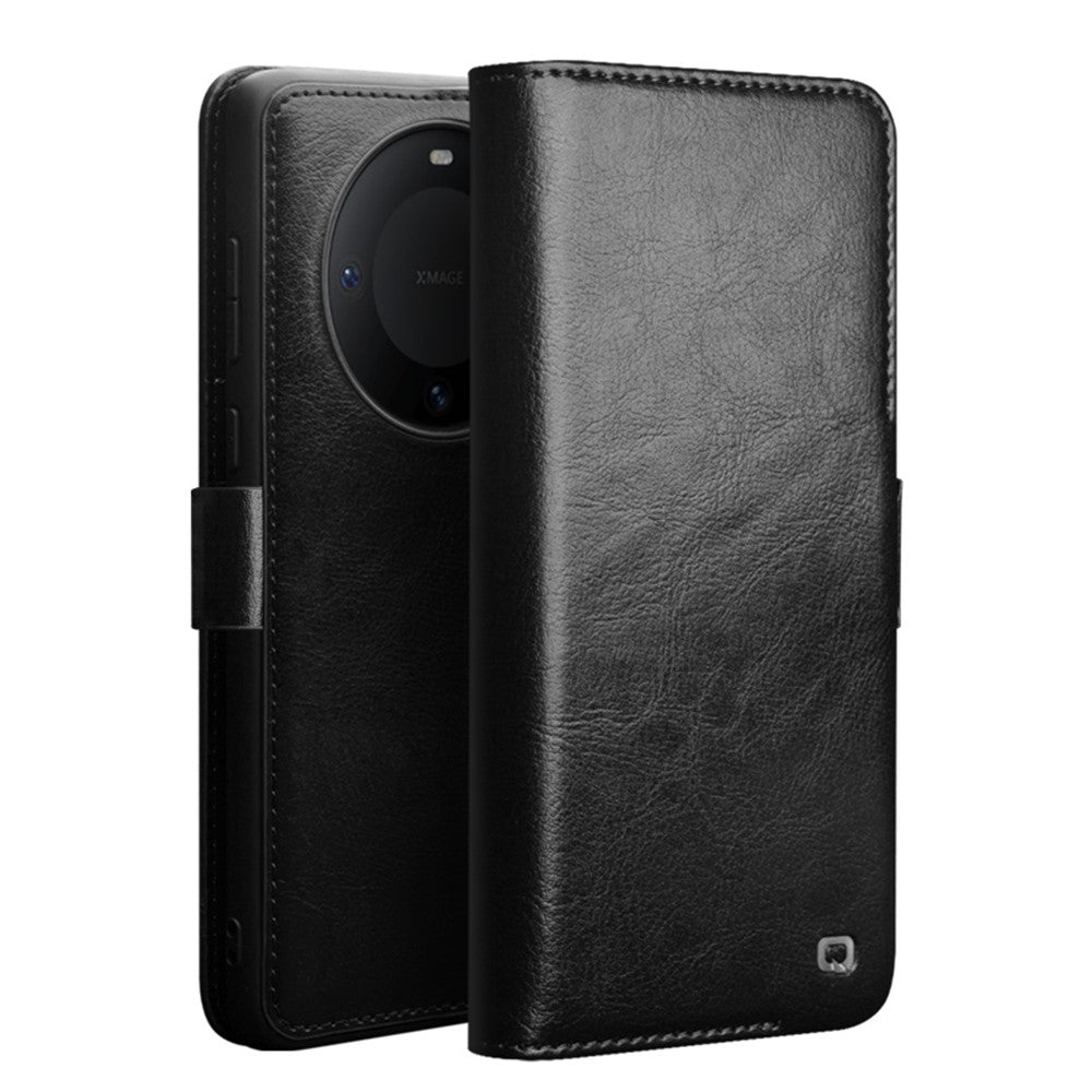 QIALINO For Huawei Mate 60 Case Genuine Cow Leather Viewing Stand Flip Phone Cover
