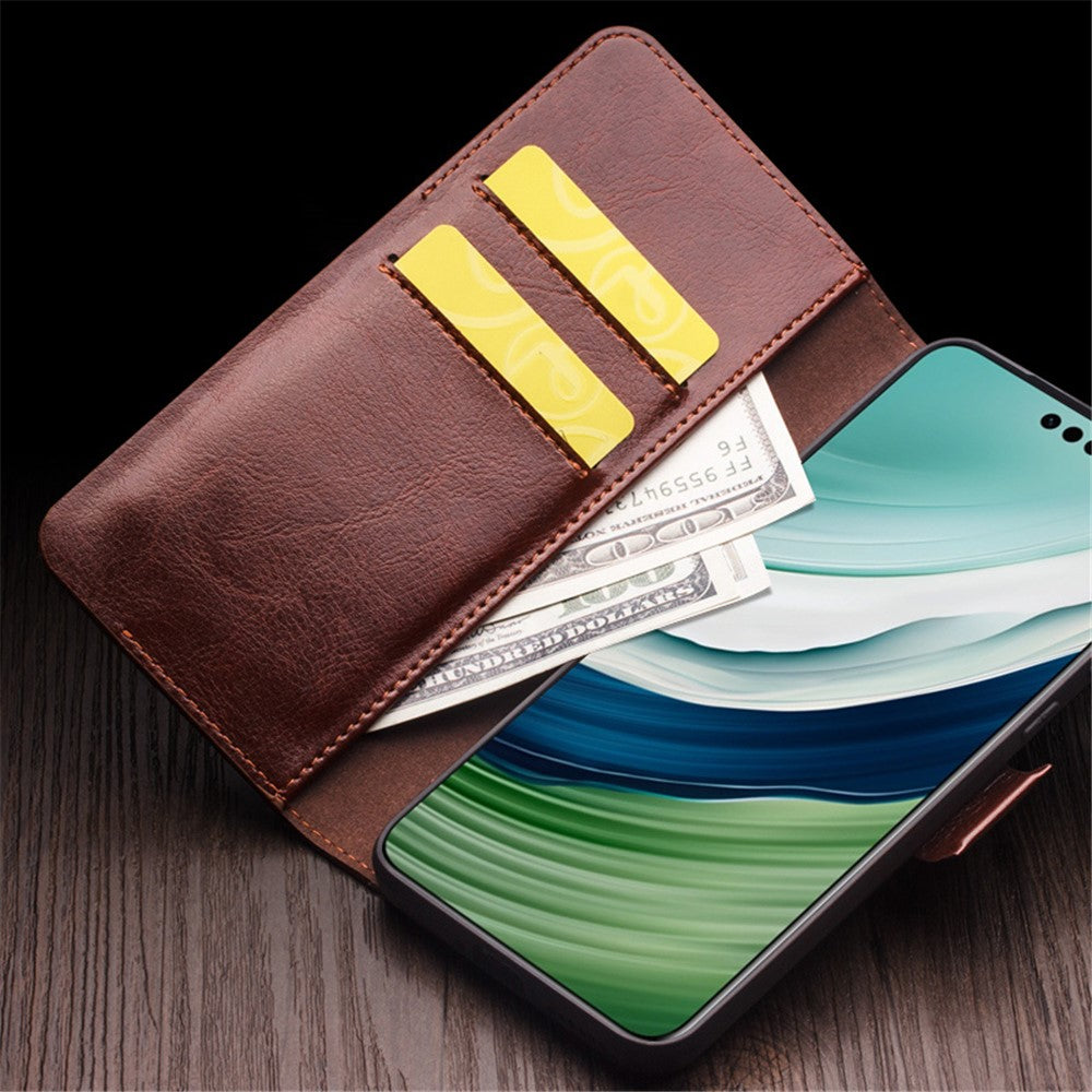 QIALINO For Huawei Mate 60 Case Genuine Cow Leather Viewing Stand Flip Phone Cover