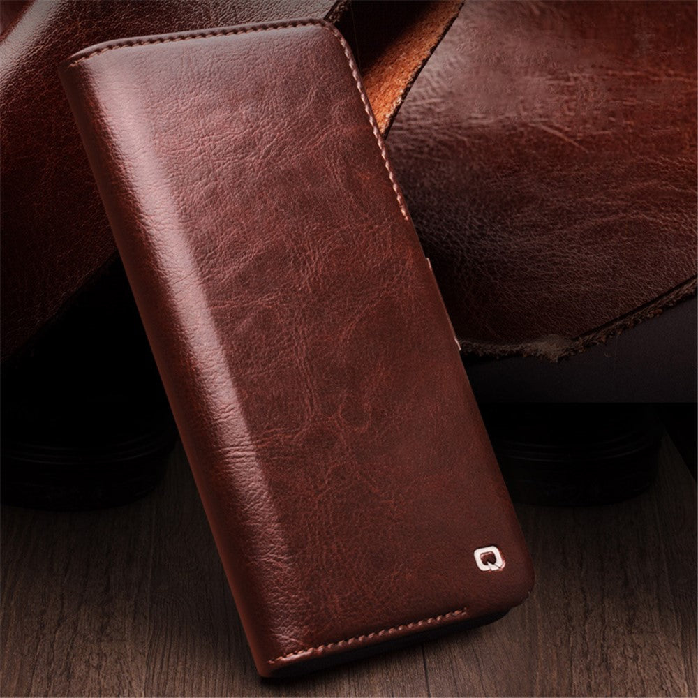 QIALINO For Huawei Mate 60 Case Genuine Cow Leather Viewing Stand Flip Phone Cover