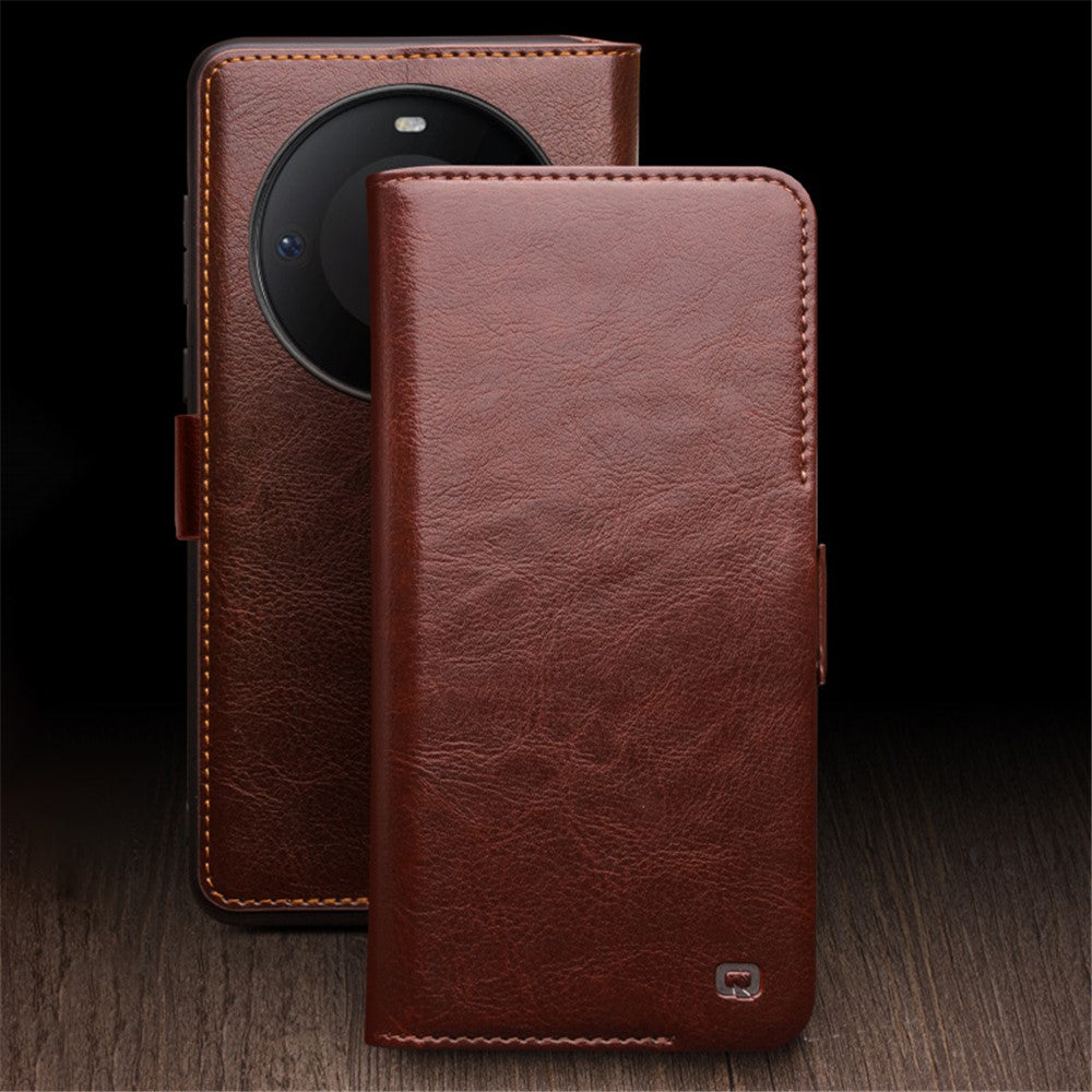 QIALINO For Huawei Mate 60 Case Genuine Cow Leather Viewing Stand Flip Phone Cover
