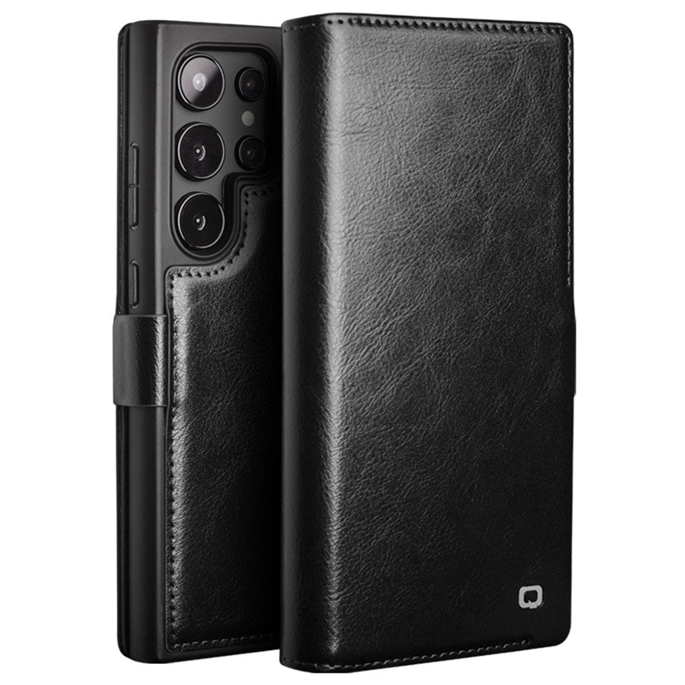 QIALINO For Samsung Galaxy S24 Ultra Wallet Case Genuine Cow Leather Folio Flip Cover