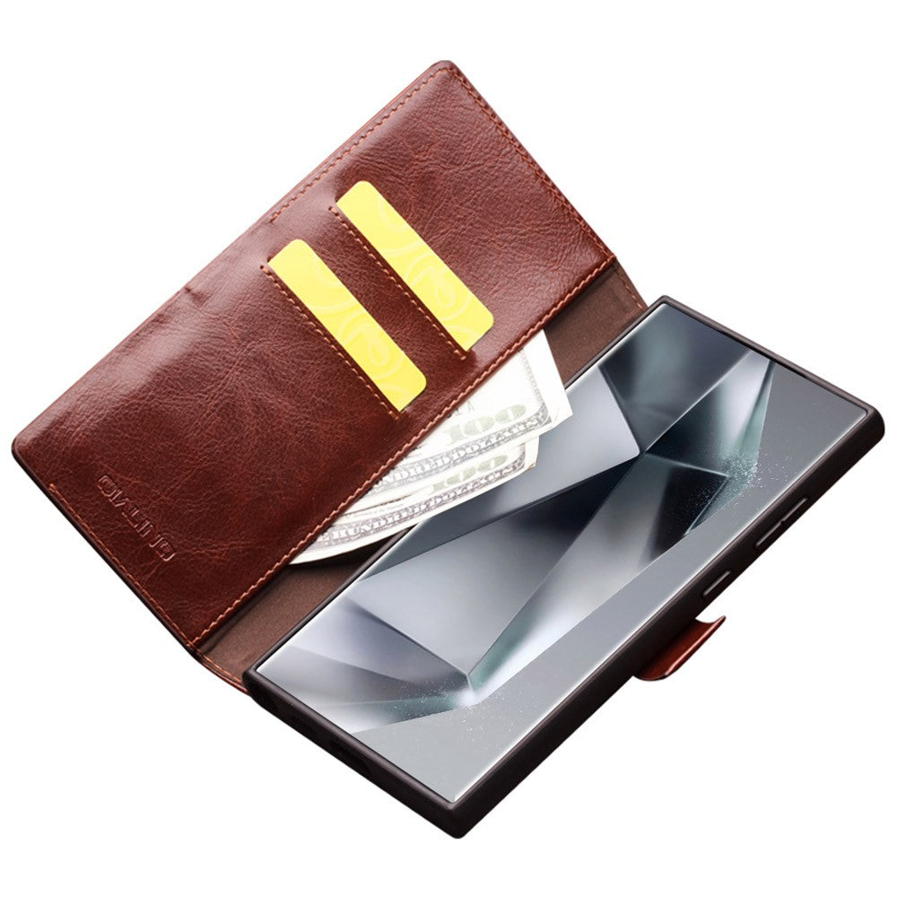 QIALINO For Samsung Galaxy S24 Ultra Wallet Case Genuine Cow Leather Folio Flip Cover