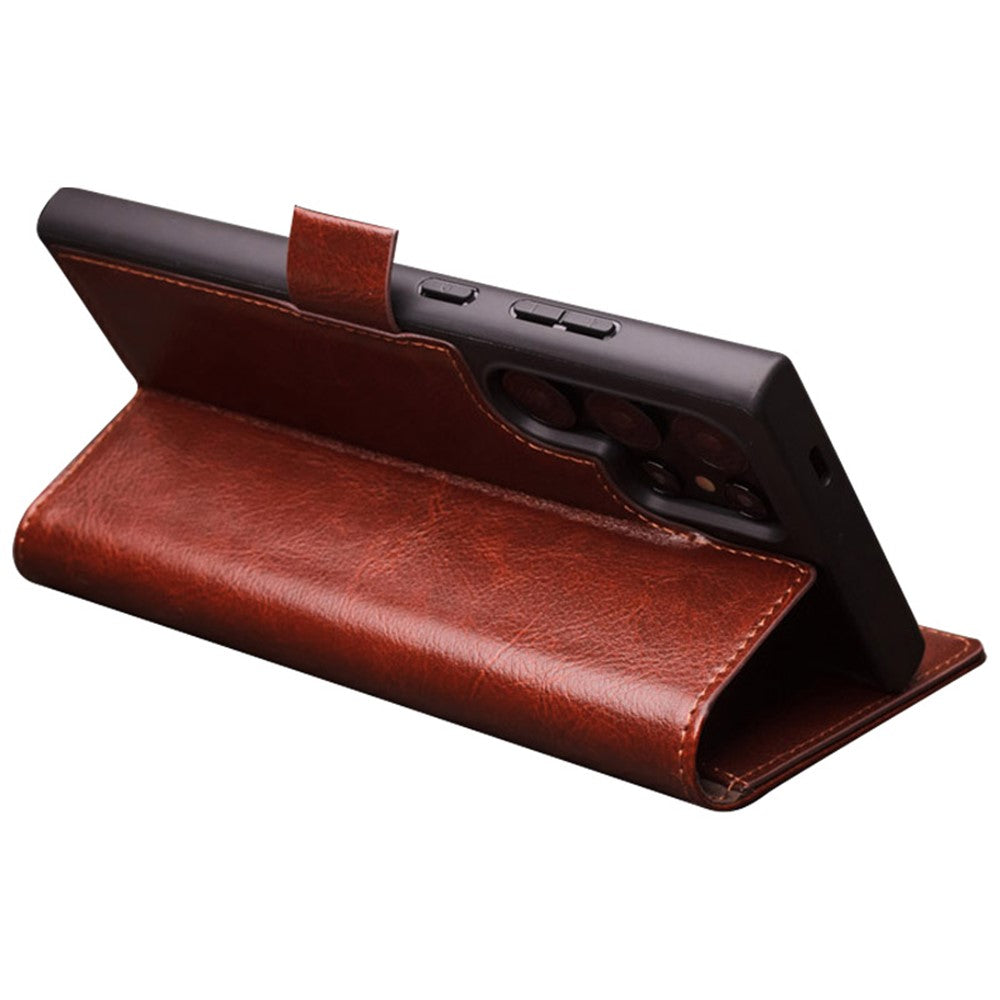 QIALINO For Samsung Galaxy S24 Ultra Wallet Case Genuine Cow Leather Folio Flip Cover