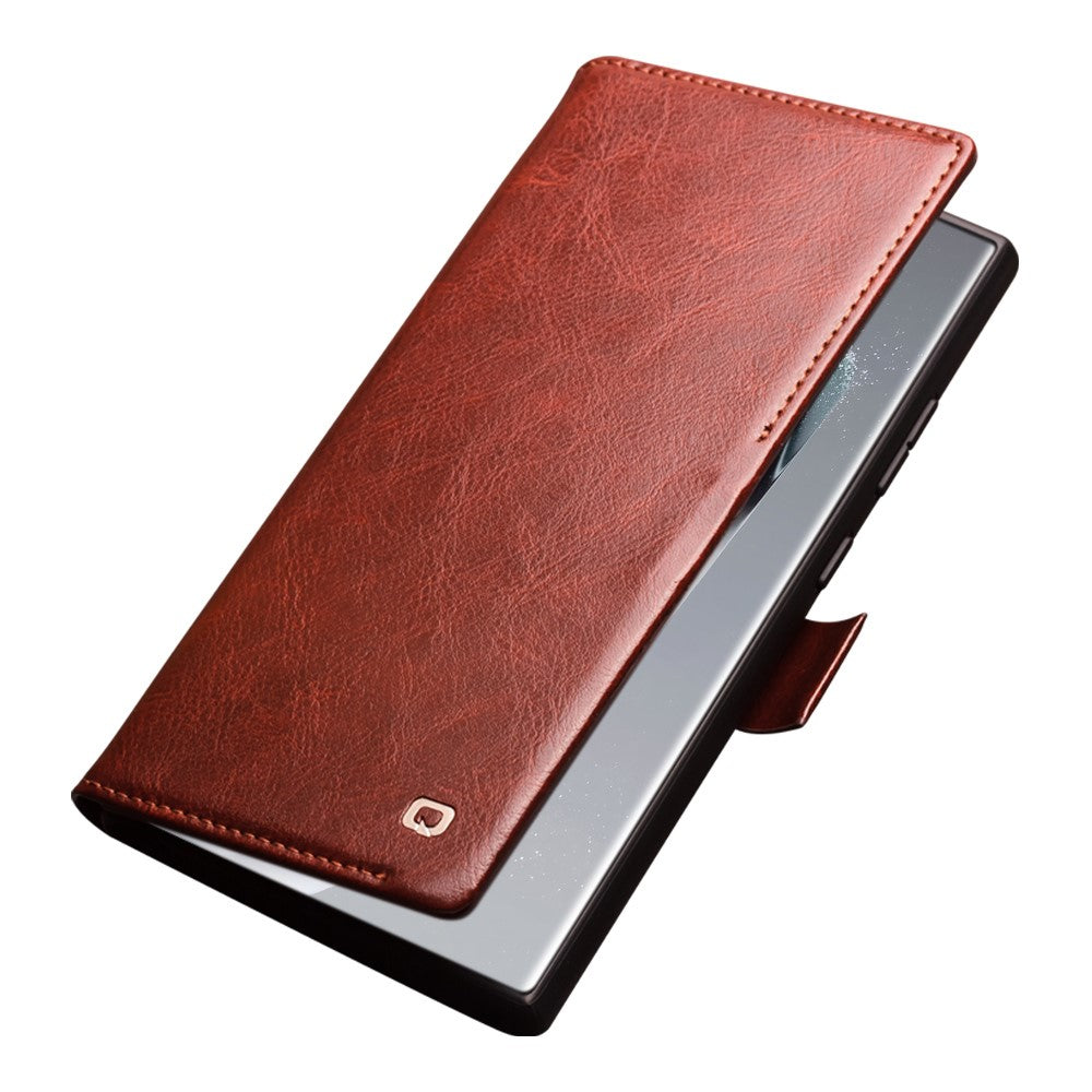 QIALINO For Samsung Galaxy S24 Ultra Wallet Case Genuine Cow Leather Folio Flip Cover