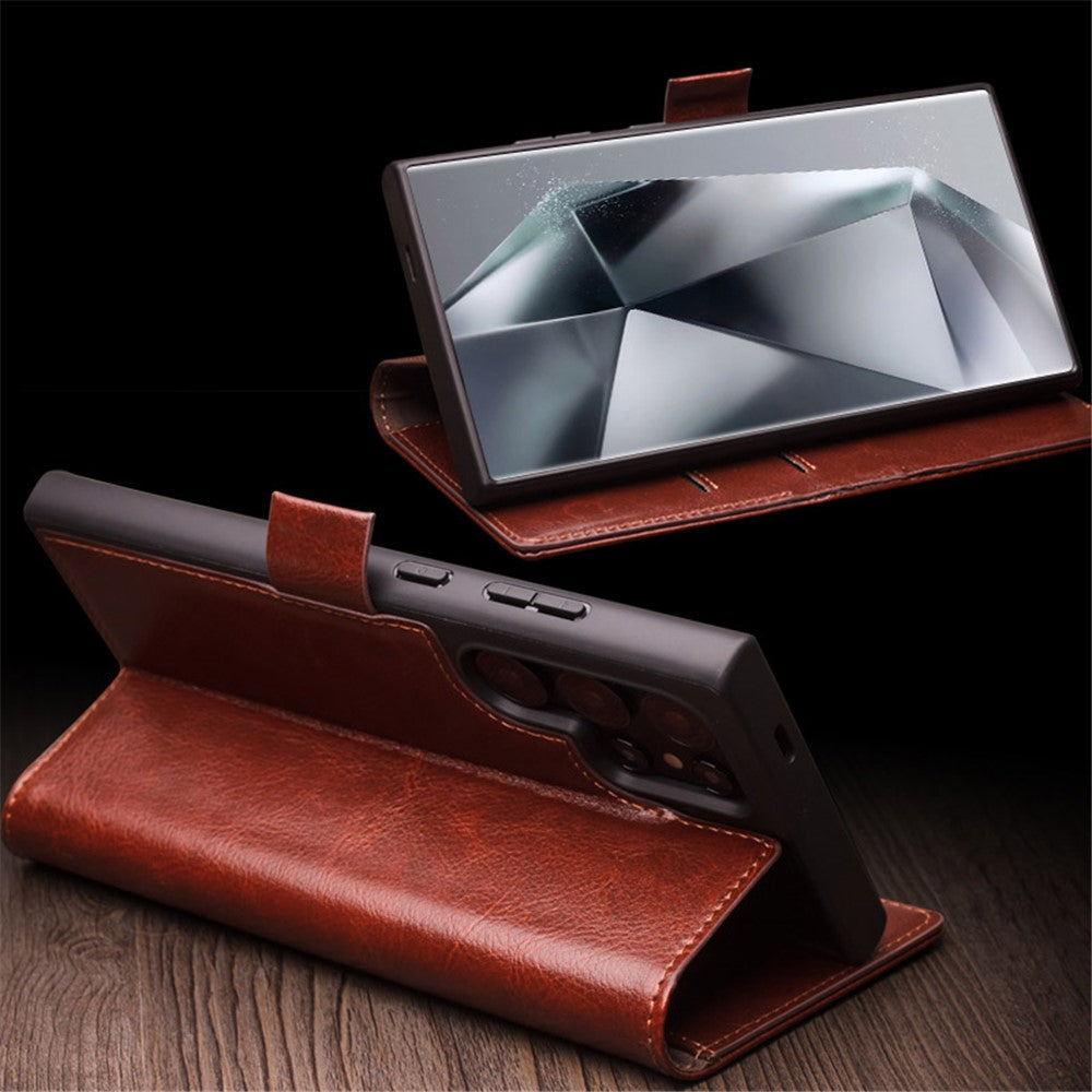 QIALINO For Samsung Galaxy S24 Ultra Wallet Case Genuine Cow Leather Folio Flip Cover