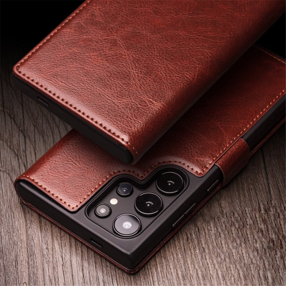 QIALINO For Samsung Galaxy S24 Ultra Wallet Case Genuine Cow Leather Folio Flip Cover
