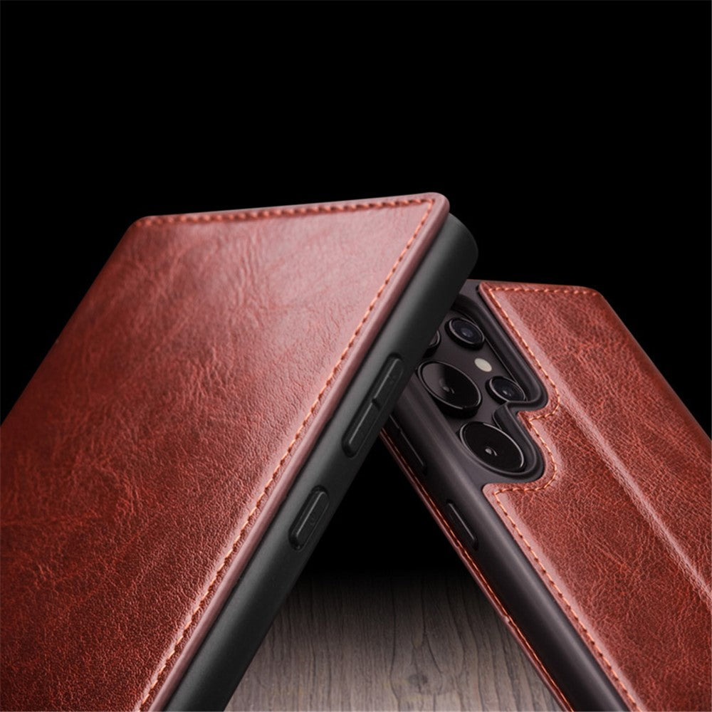 QIALINO For Samsung Galaxy S24 Ultra Wallet Case Genuine Cow Leather Folio Flip Cover