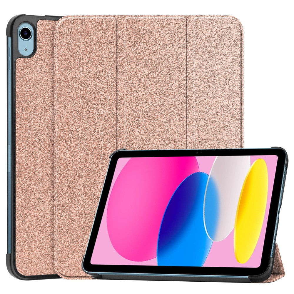 For iPad (2025) / 10.9 (2022) Case Anti-Drop Leather Tri-fold Stand Tablet Cover- Dark Blue