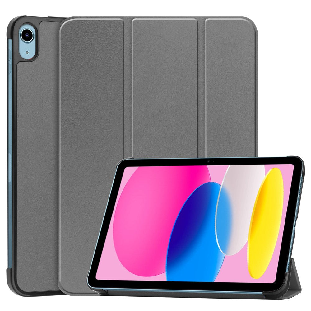 For iPad (2025) / 10.9 (2022) Case Anti-Drop Leather Tri-fold Stand Tablet Cover- Dark Blue