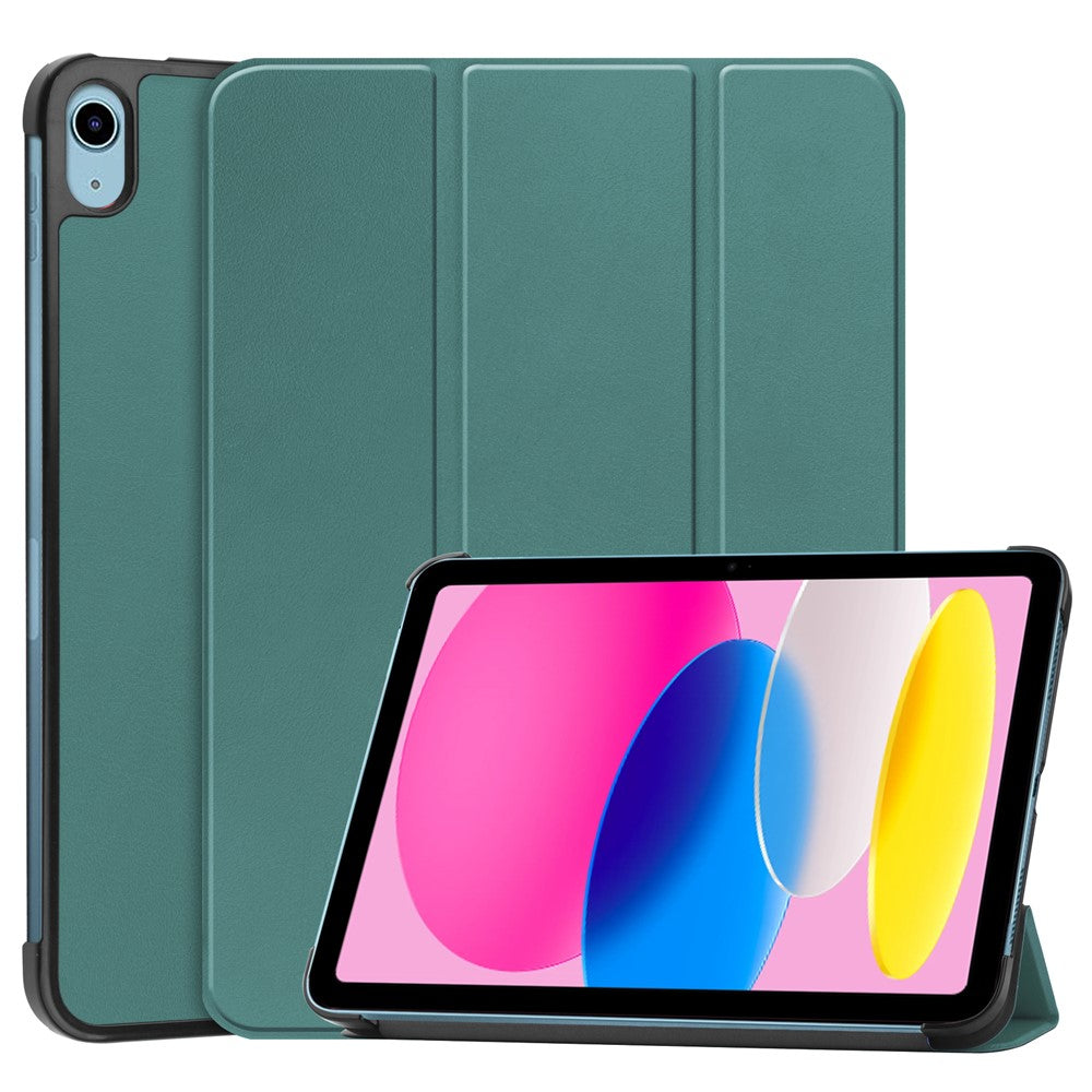 For iPad (2025) / 10.9 (2022) Case Anti-Drop Leather Tri-fold Stand Tablet Cover- Dark Blue