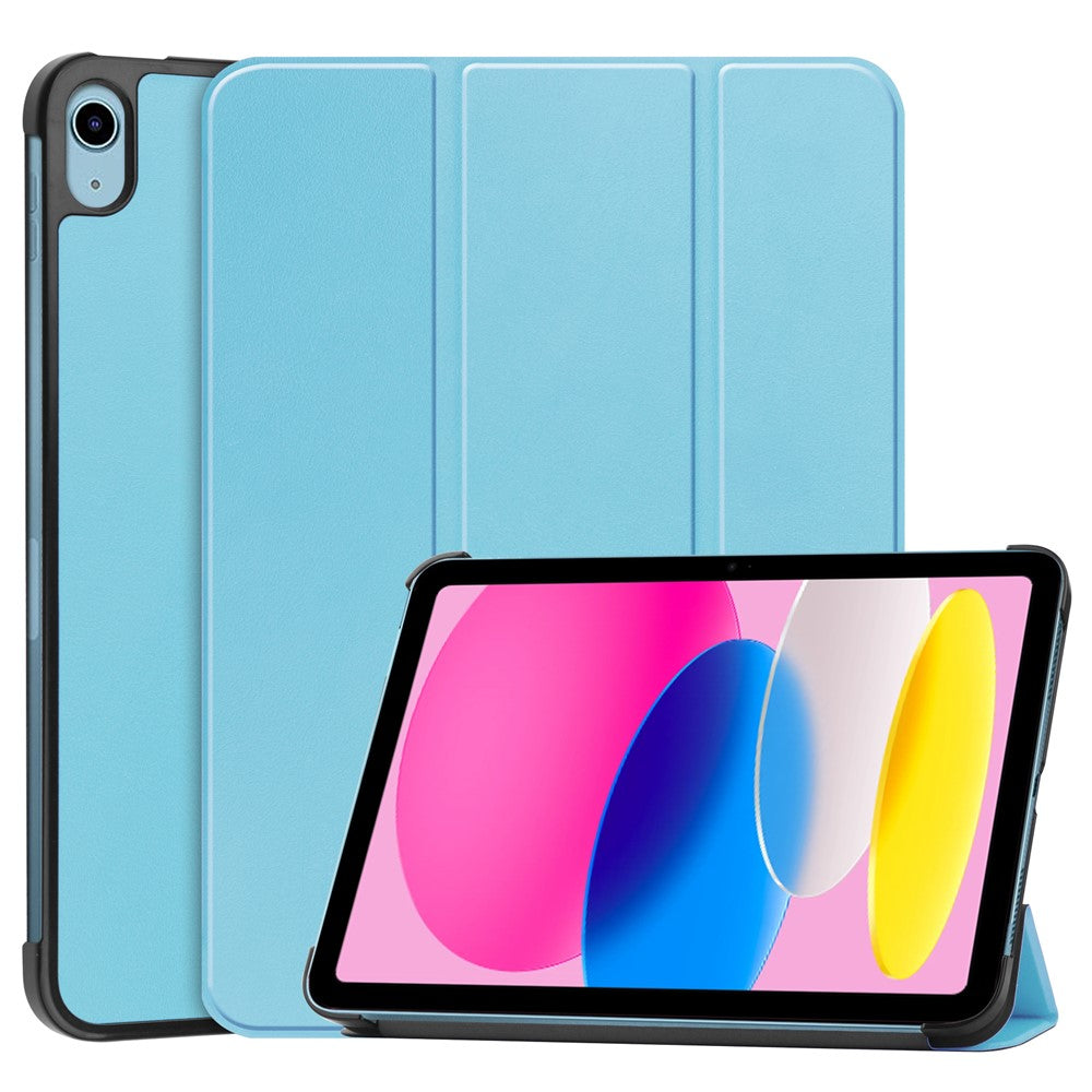 For iPad (2025) / 10.9 (2022) Case Anti-Drop Leather Tri-fold Stand Tablet Cover- Dark Blue
