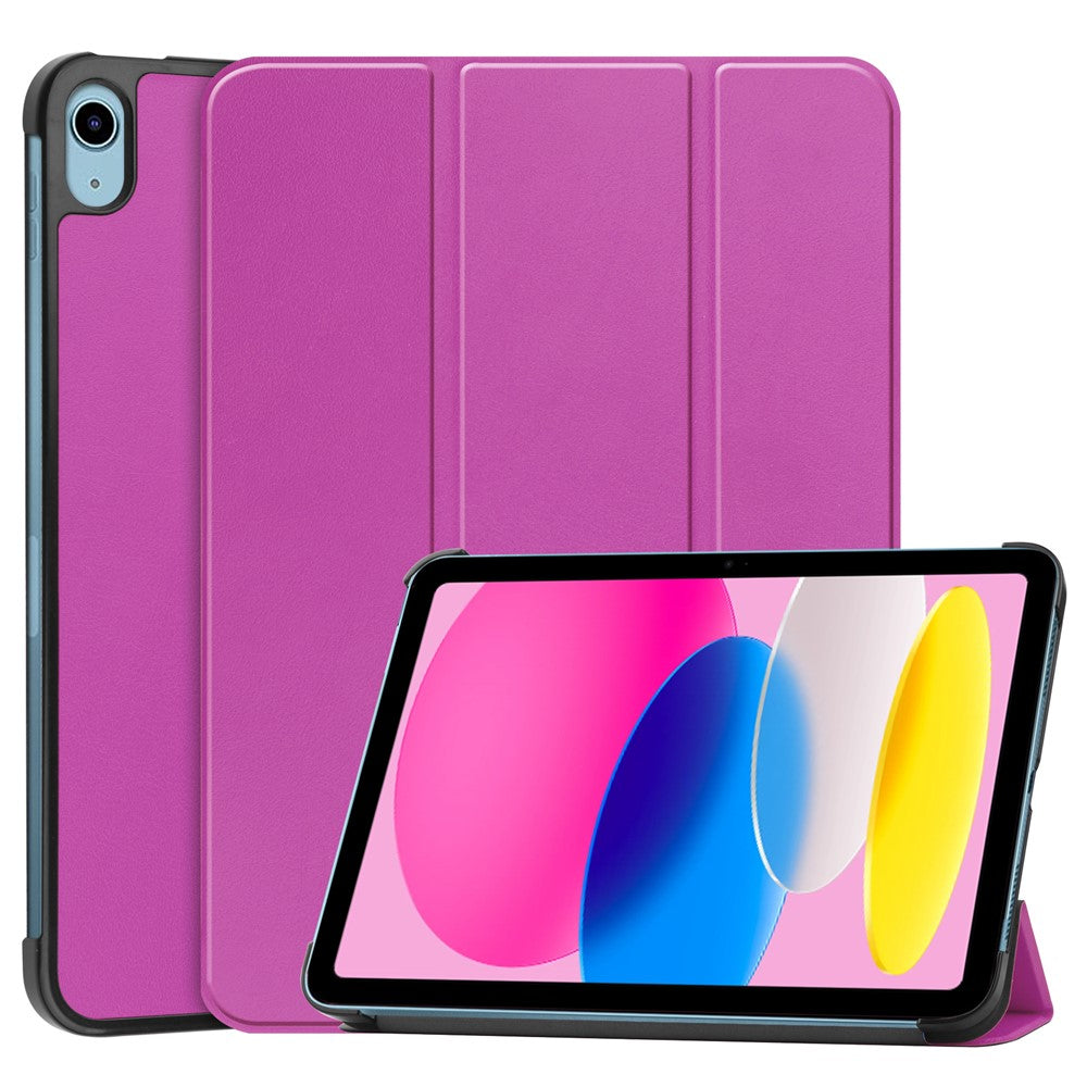 For iPad (2025) / 10.9 (2022) Case Anti-Drop Leather Tri-fold Stand Tablet Cover- Dark Blue