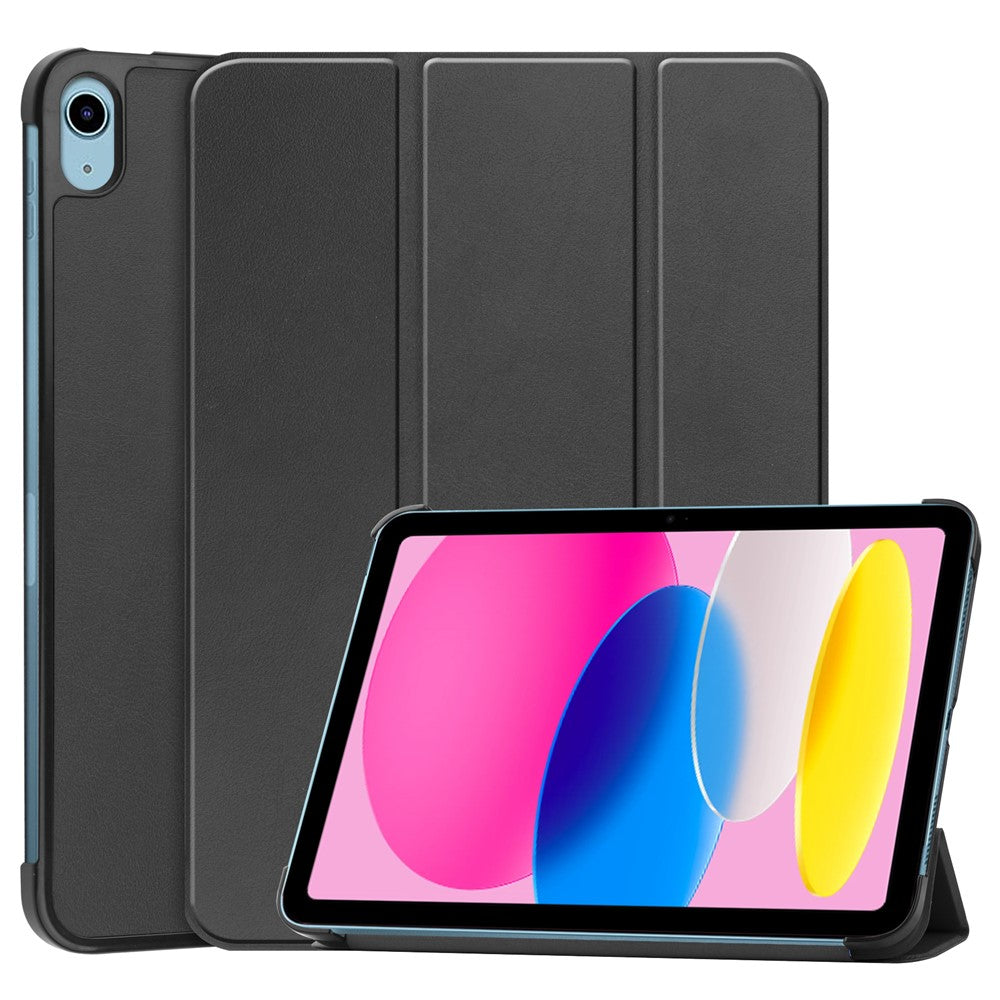 For iPad (2025) / 10.9 (2022) Case Anti-Drop Leather Tri-fold Stand Tablet Cover- Dark Blue