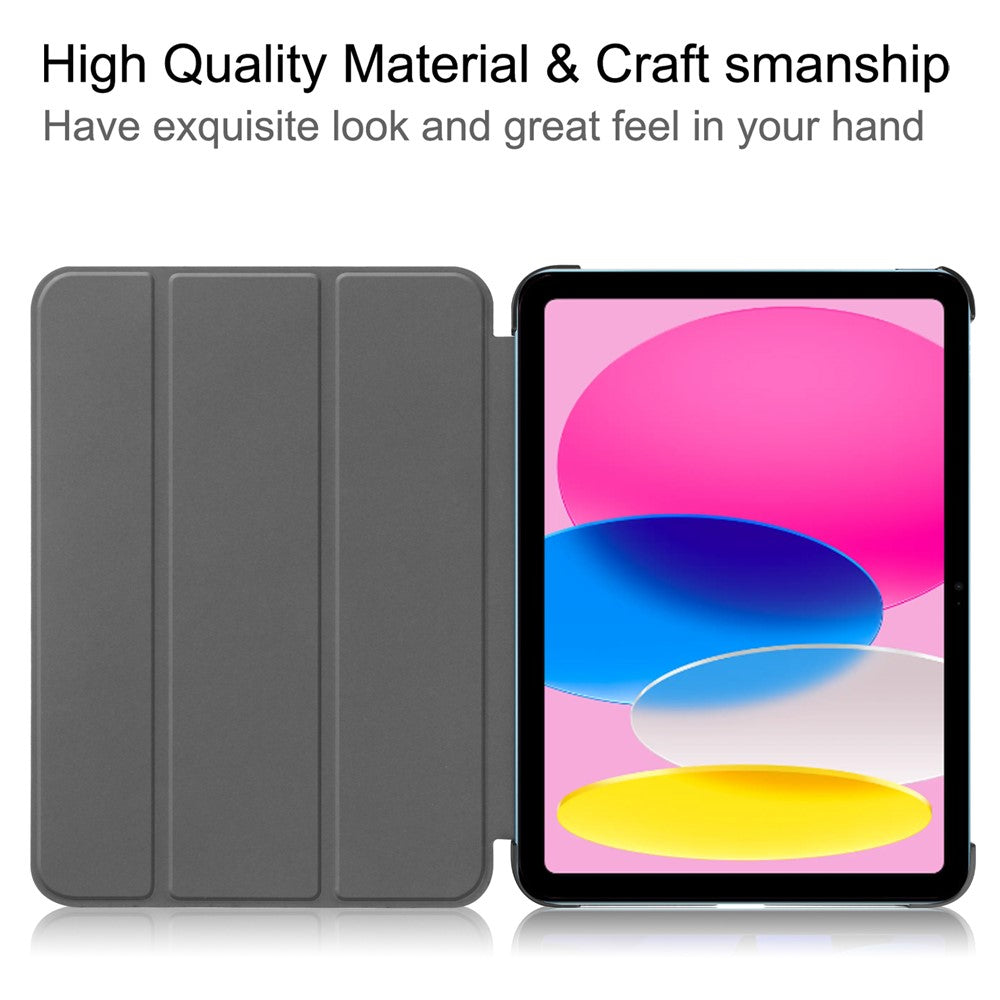 For iPad (2025) / 10.9 (2022) Case Anti-Drop Leather Tri-fold Stand Tablet Cover- Dark Blue
