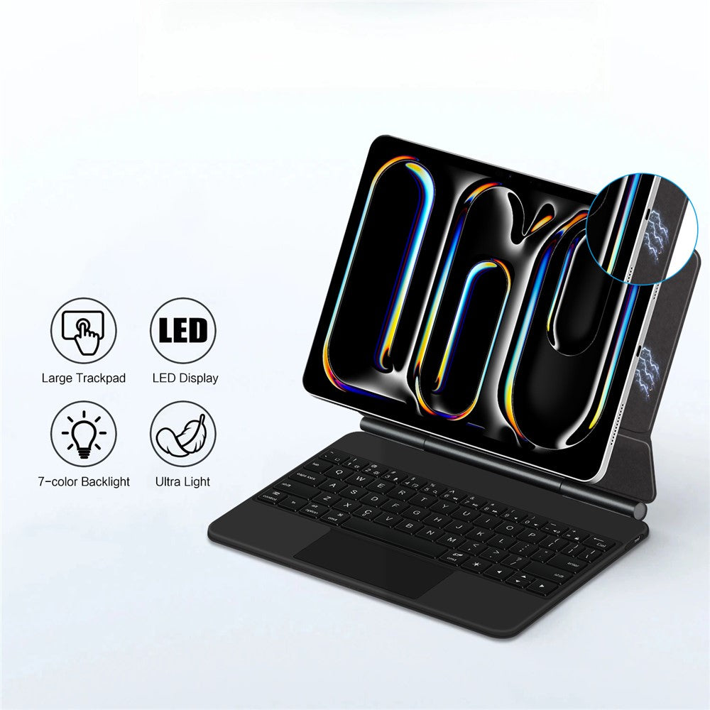 For iPad Pro 11 (2025) / 11 (2024) Smart Pogo Pin Direct Connection Keyboard + Leather Tablet Case