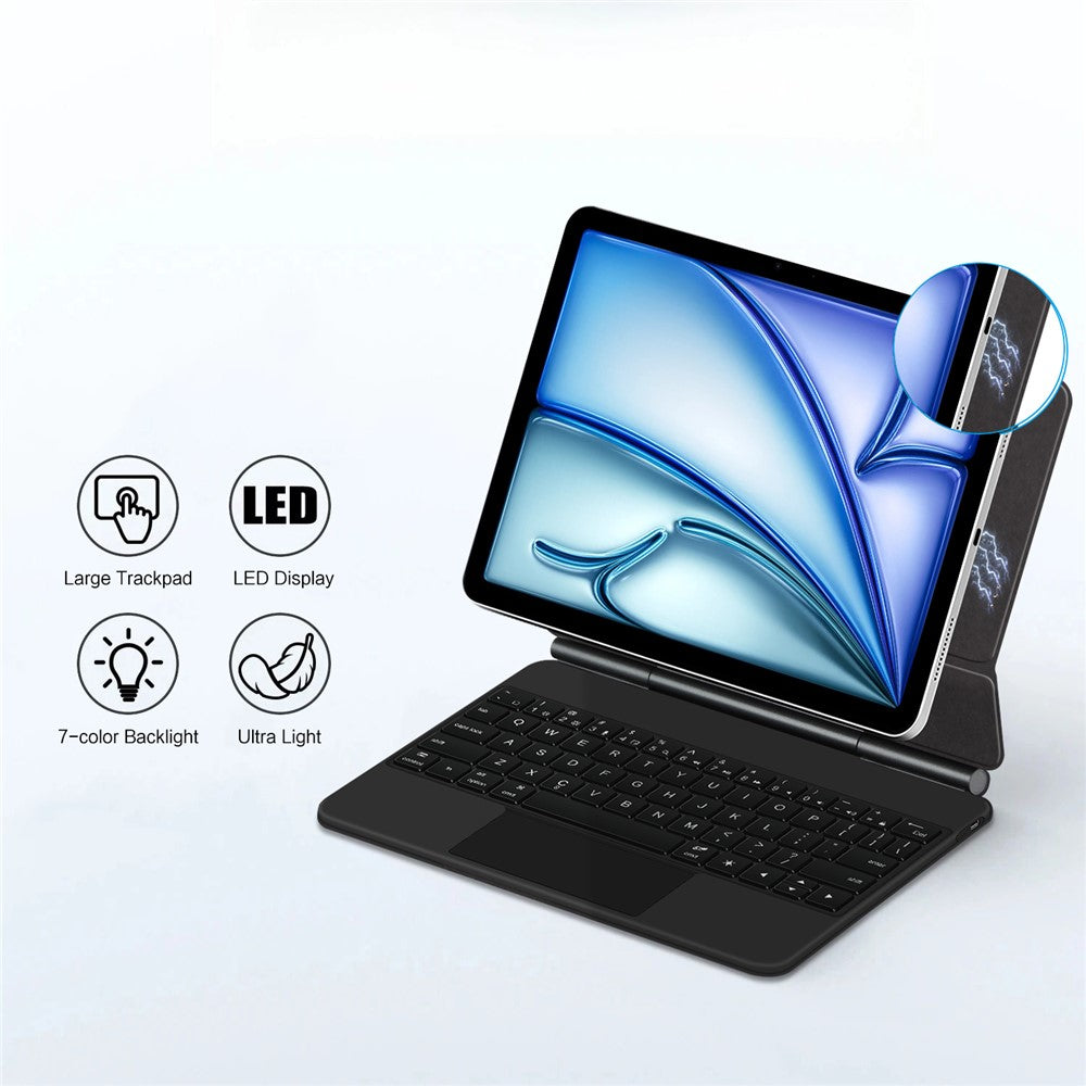 Keyboard For iPad Air 13 (2025) (2024) / Pro 12.9 (2022) (2021) (2020) (2018) Smart Pogo Pin Direct Connection Keyboard + Leather Case